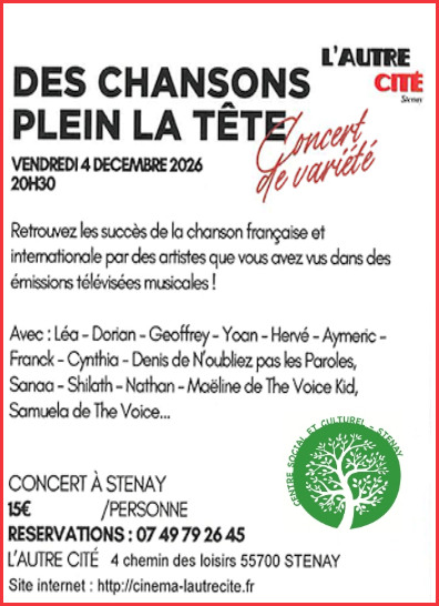 Des chansons plein la tête le vendredi 4 décembre à l'Autre cité à Stenay